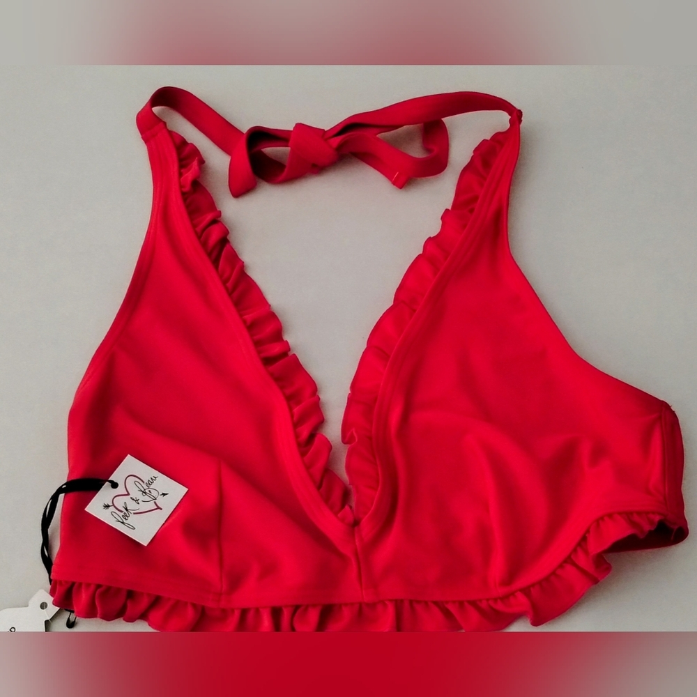 Red Ruffled Bikini Top